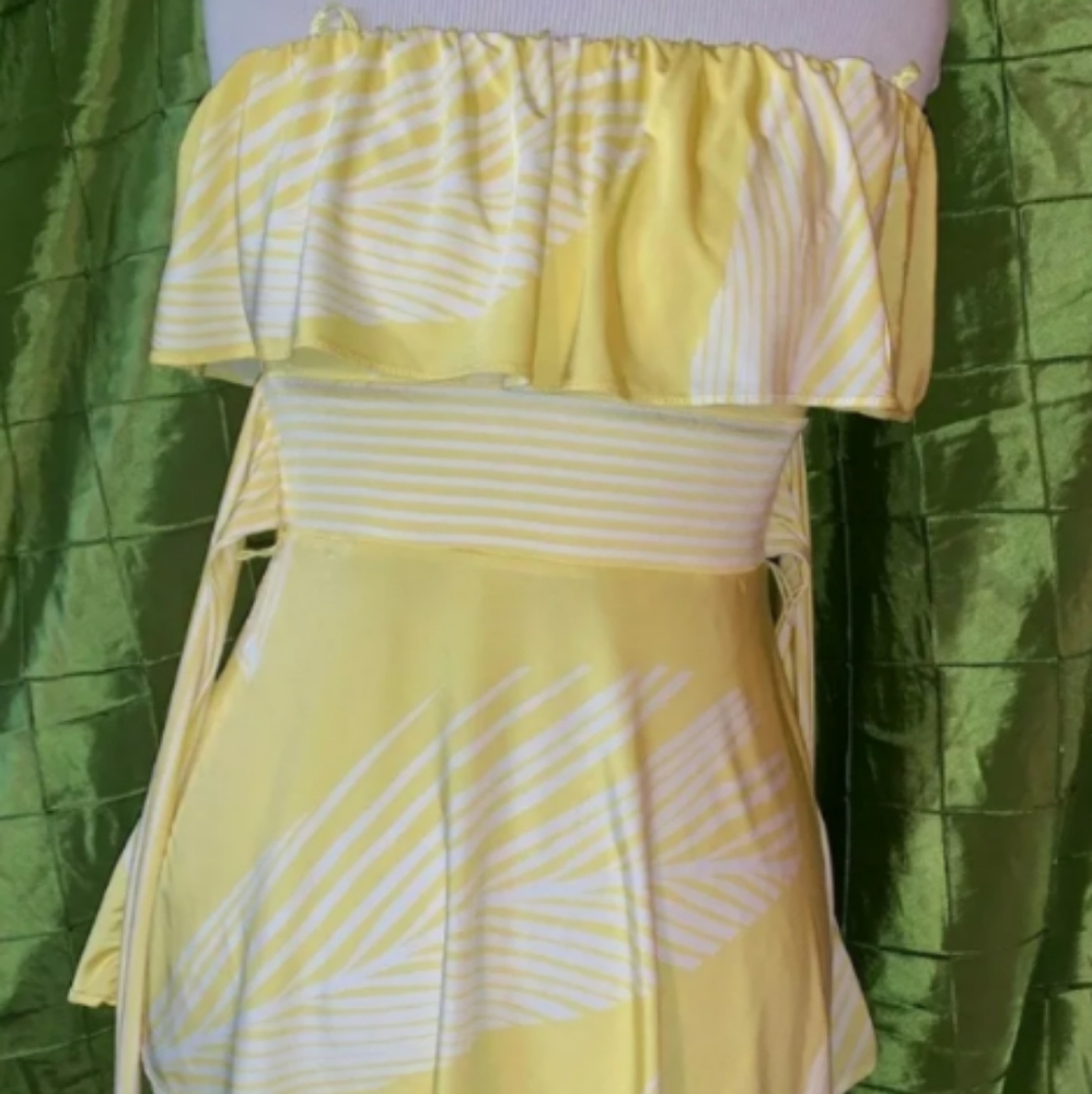 BCBG Strapless Tube Top Palm Leaves XS yellow White - Picture 4 of 5